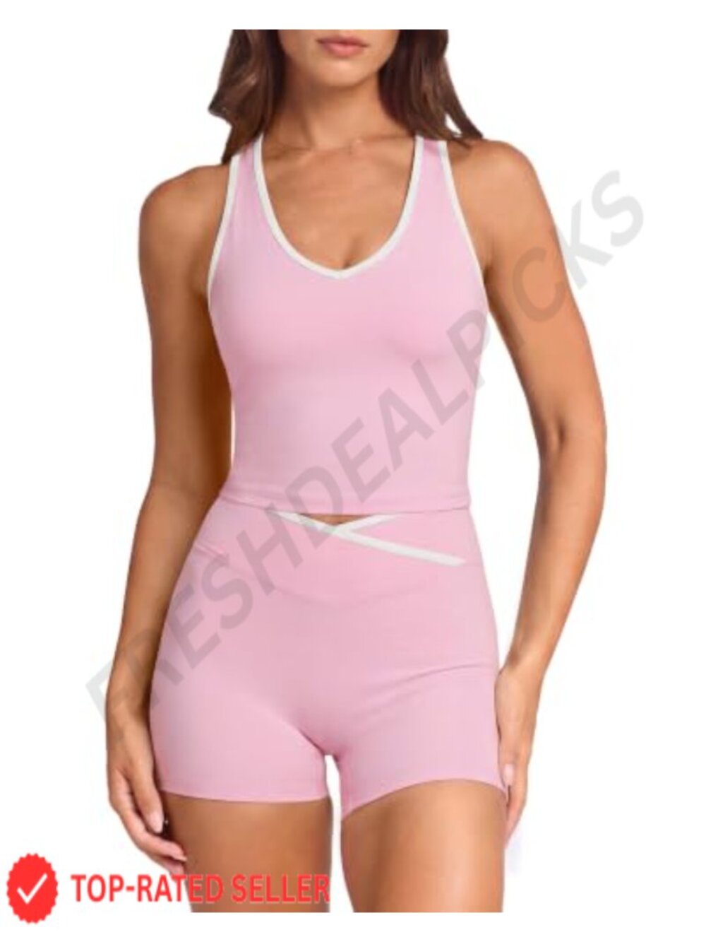 Women's 2 Piece Workout Set Built in Bra Tank Top High Waisted Biker Shorts